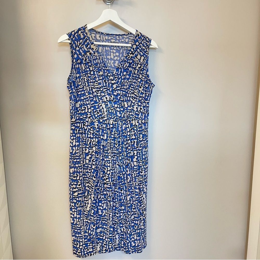 Charter Club Dress Blue Geometric Stretch V-neck Sleeveless Sz S